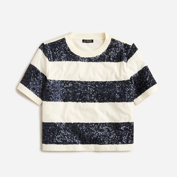NWT J. Crew Broken-in jersey T-shirt in sequin stripe - Picture 6 of 11
